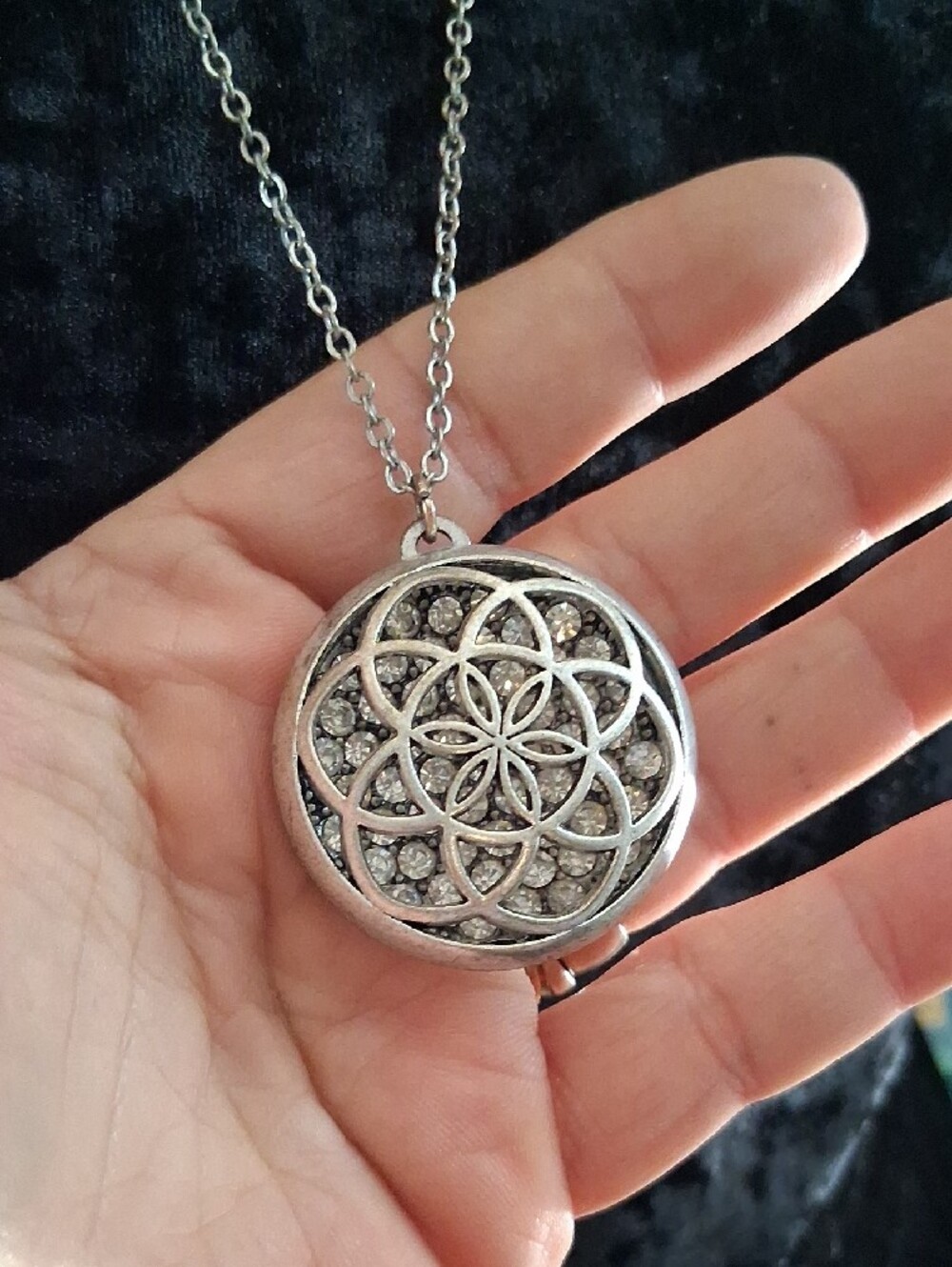 Silver Floral Medallion Pendant Necklace - Women Jewelry 28 In L. - Picture 5 of 8